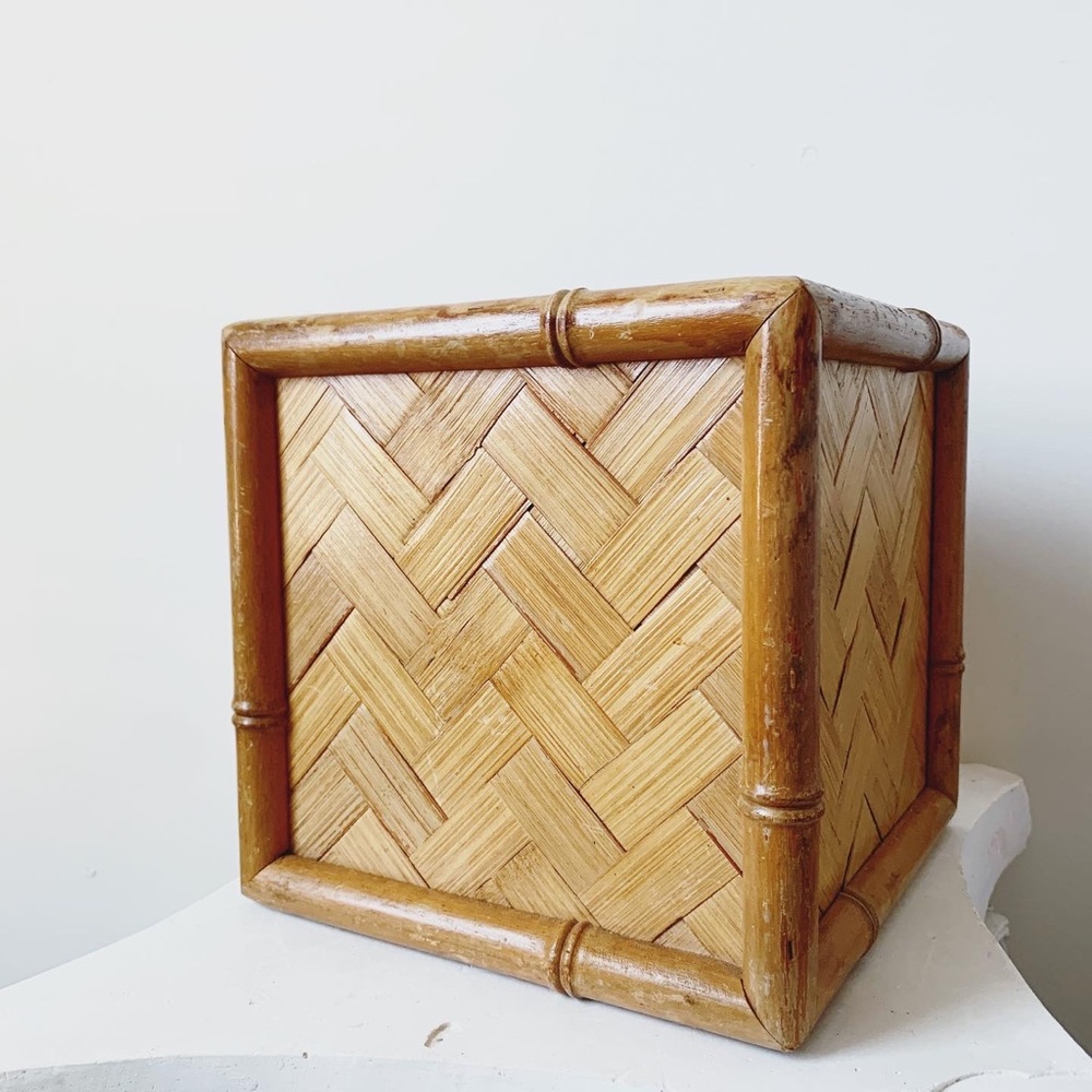 vintage rattan cube planter box